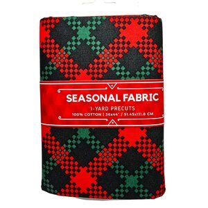 Fabric 1-Yard Precut Red & Green Plaid 100% Cotton 36"x44" David Textile